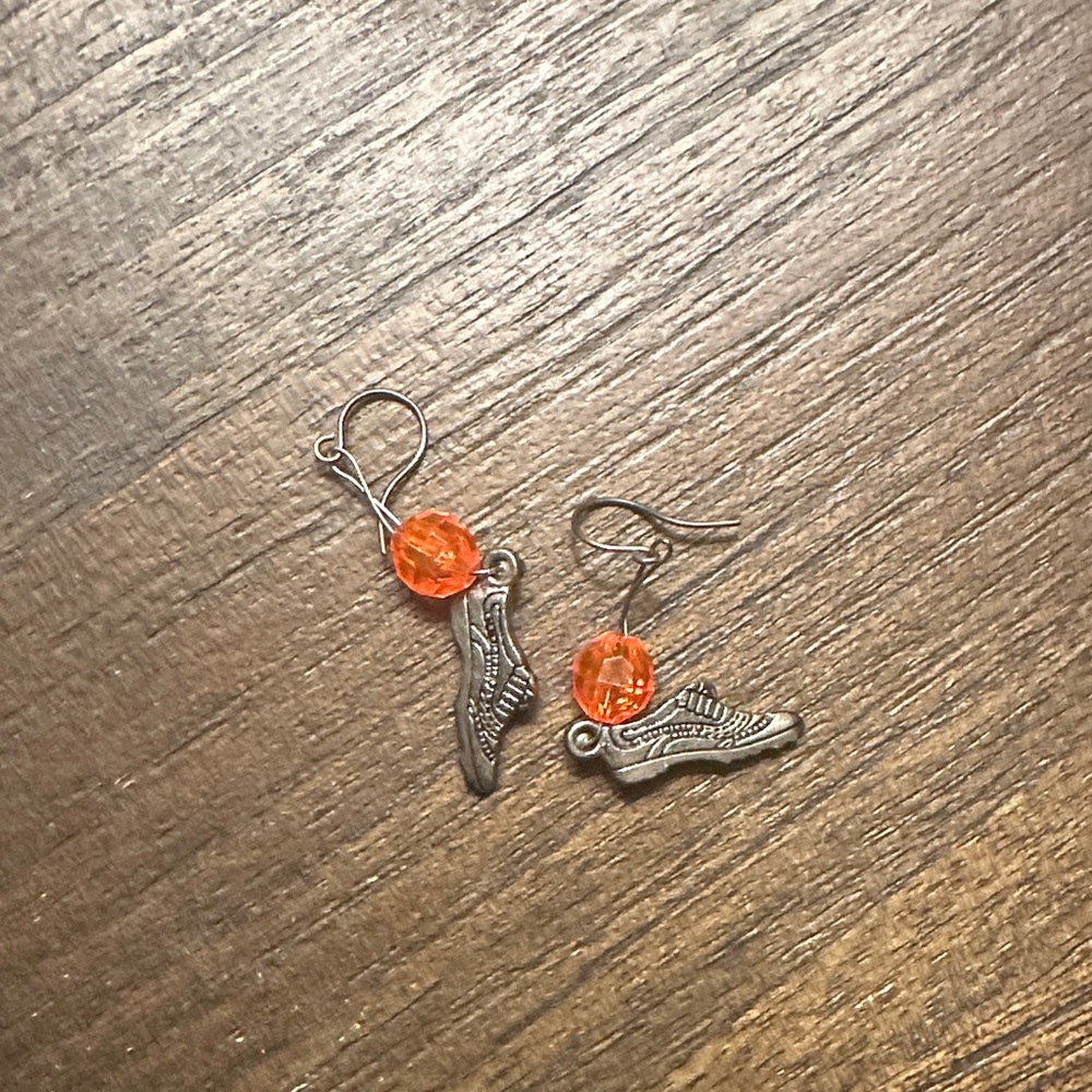 Orange Beaded Silver Shoe Earrings